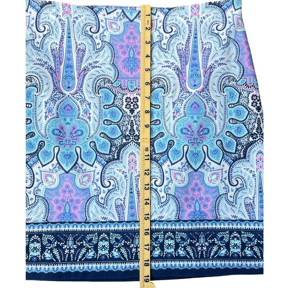 Talbots Paisley Navy Pink Print Cotton Blend Stretch Pencil Skirt - Size 8 - Picture 9 of 12